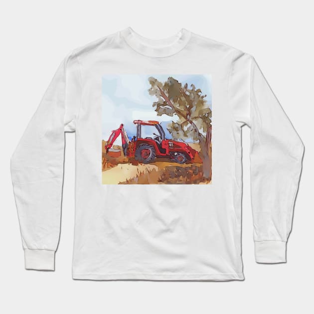 Kubota Tractor with Backhoe attached Long Sleeve T-Shirt by WelshDesigns